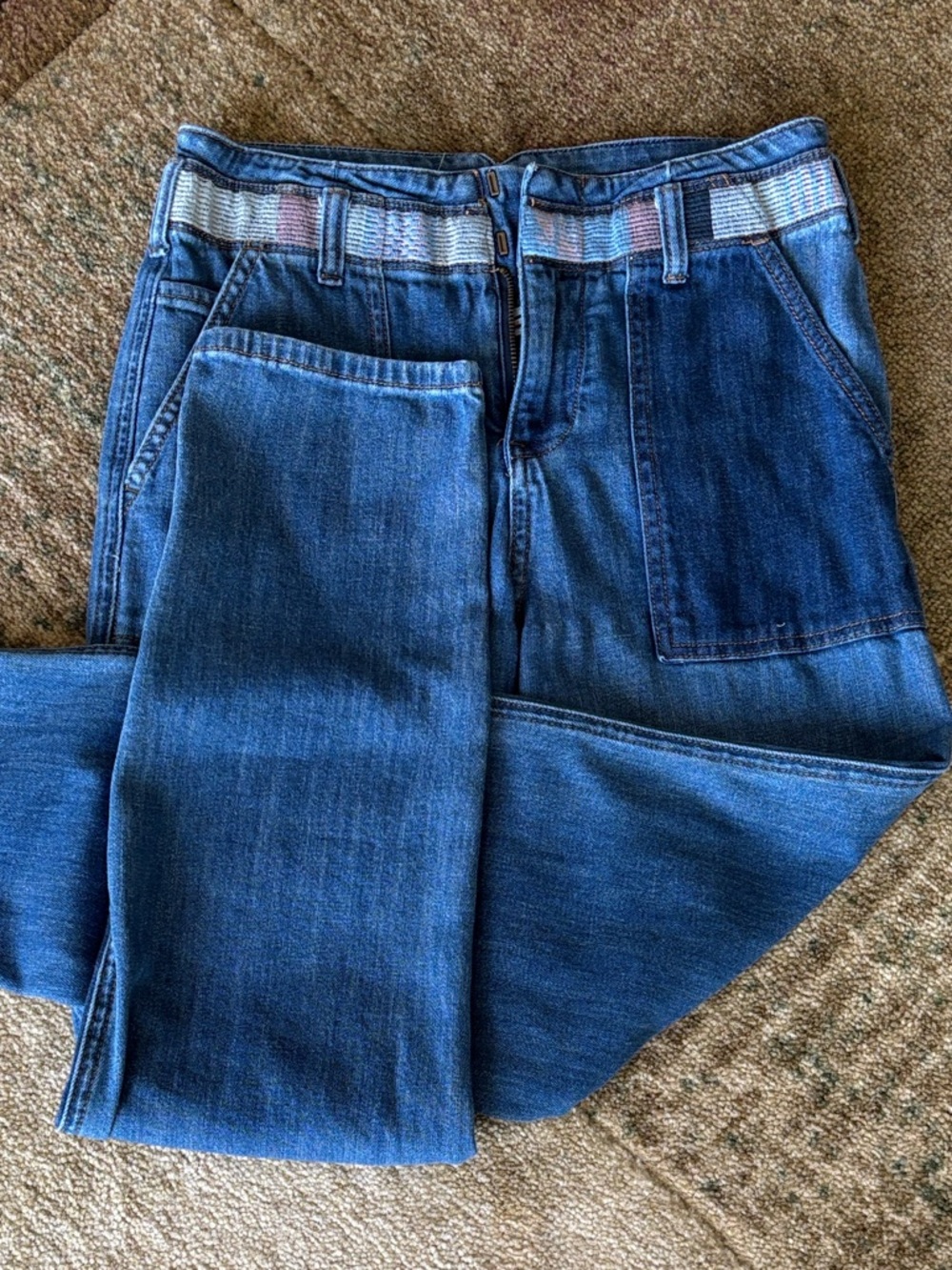 Anthropologie Pilcro Letterpress Blue Patchwork Boyfriend Jeans - Picture 7 of 15